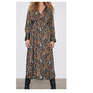 Zara  SATIN EFFECT PRINT MIDI DRESSS New XL